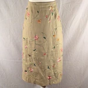 Allison Taylor Tan Skirt with Colorful Floral Embroidery